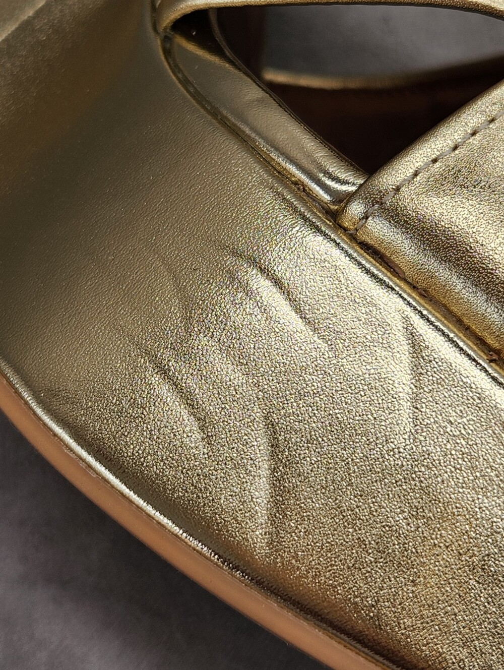 Kurt Geiger Wedge Sandals 7.5 Gold Leather Kensington Cross Chunky Dress New$245 - Picture 14 of 17